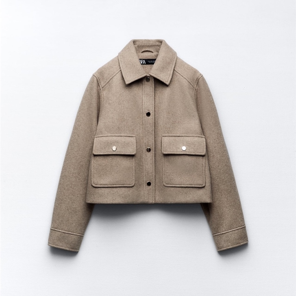 NWOT Zara Taupe Brown Soft Crop Jacket